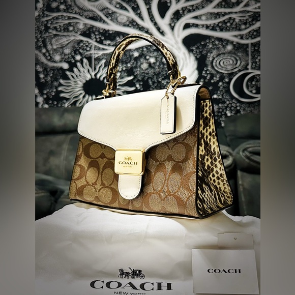Coach Brown and White Satchel with Leopard Accents - Picture 5 of 16